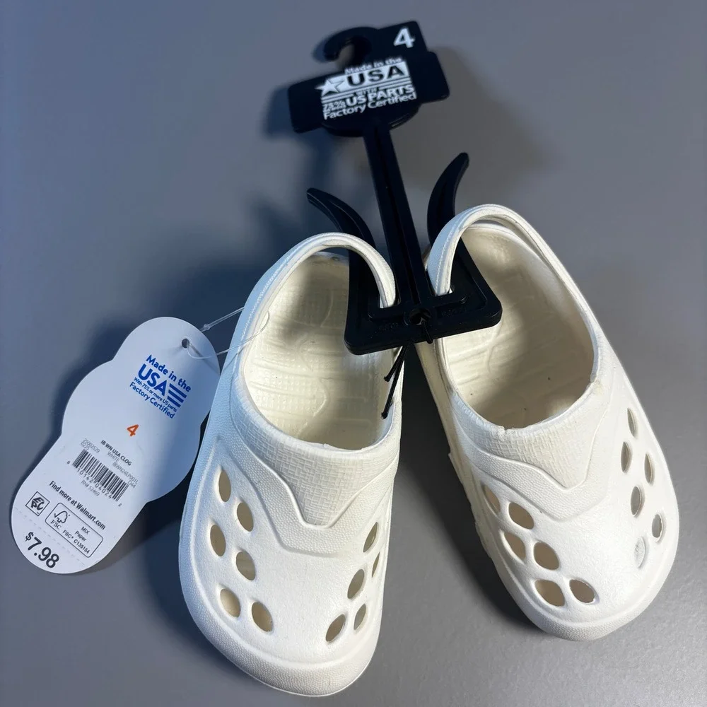 Wonder Nation Kids White Clogs Size 4‎ Made in USA Comfort Slip On Sandals Shoes